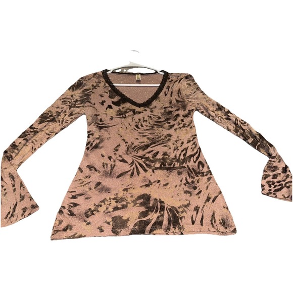 BKE Tops - BKE V-Neck Long Sleeve Tee Shirt T-Shirt Size Medium Brown Rayon Blend Womens